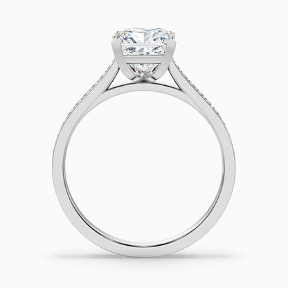 Ava 4 Carat Princess Cut Side Stone Pave Moissanite Engagement Ring in 14k White Gold