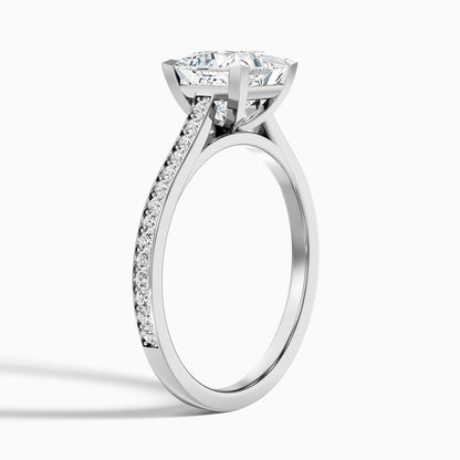 Pearl 4.5 Carat Princess Cut Side Stone Pave Lab Grown Diamond Ring in Platinum