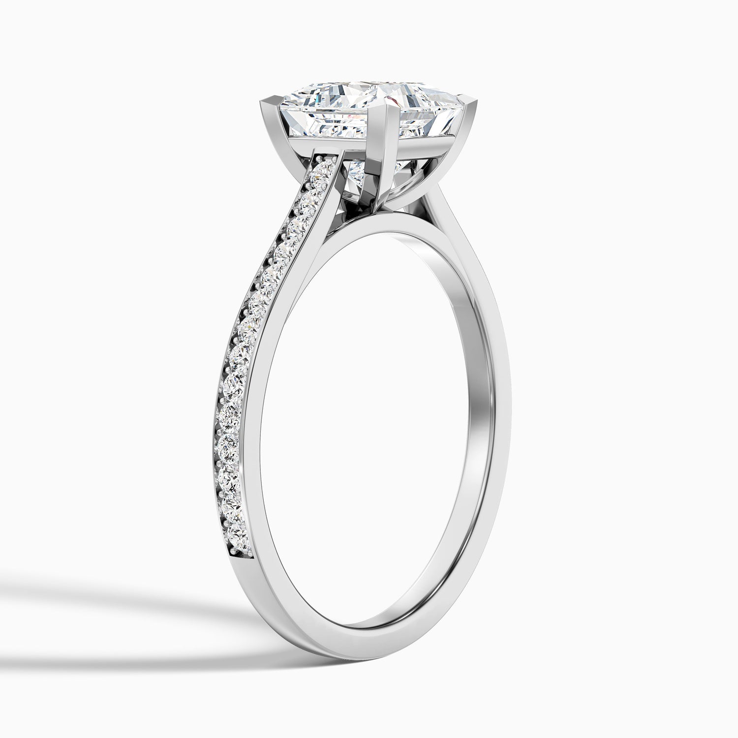 Pearl 1 Carat Princess Cut Side Stone Pave Lab Grown Diamond Ring in 18k Yellow Gold  DestGlow