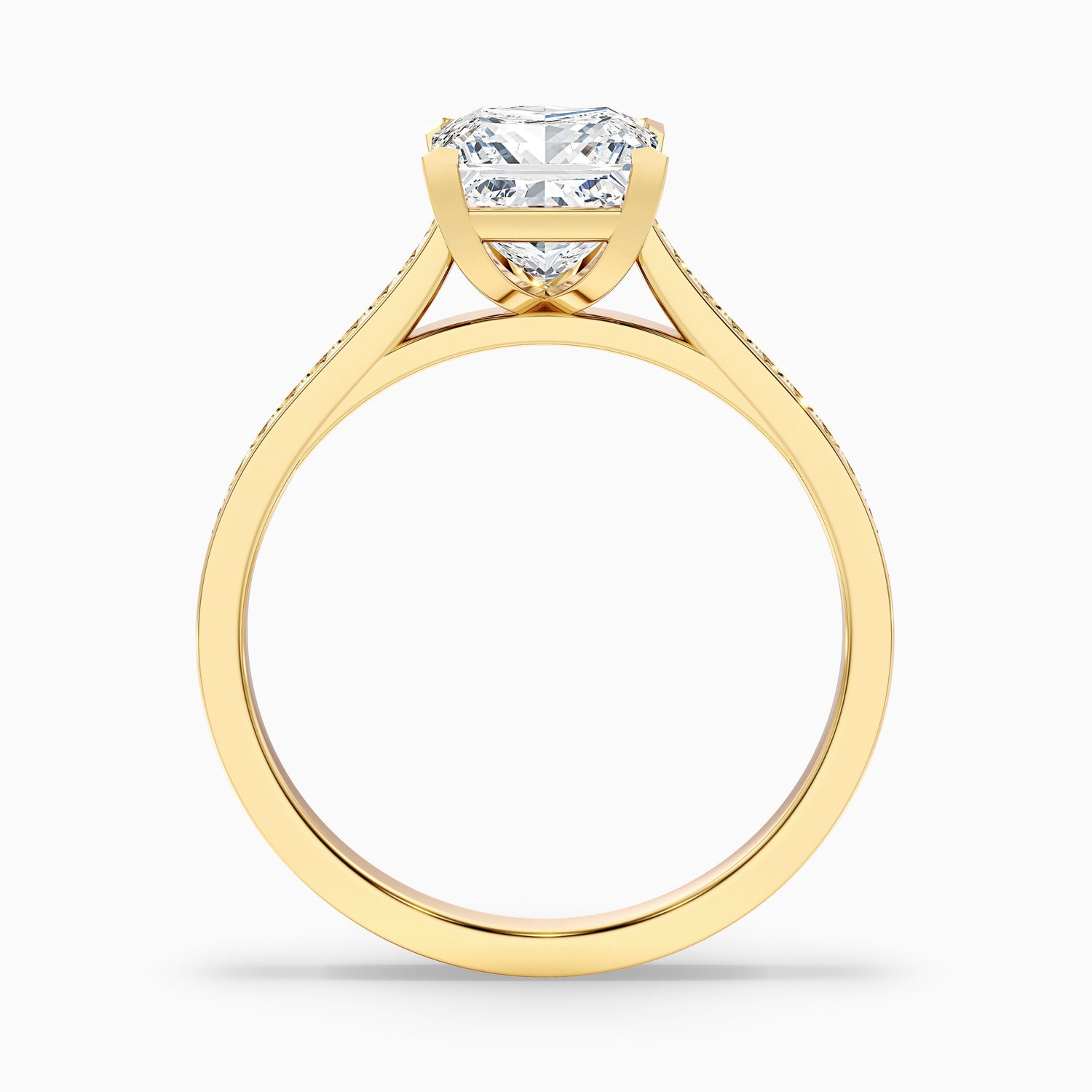 Pearl 3.5 Carat Princess Cut Side Stone Pave Lab Grown Diamond Ring in 18k Yellow Gold