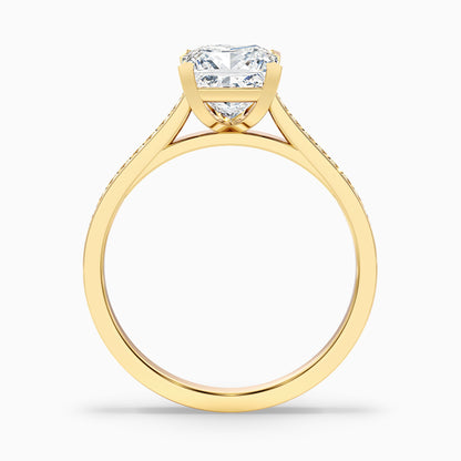 Pearl 5 Carat Princess Cut Side Stone Pave Lab Grown Diamond Ring in 14k Yellow Gold  DestGlow