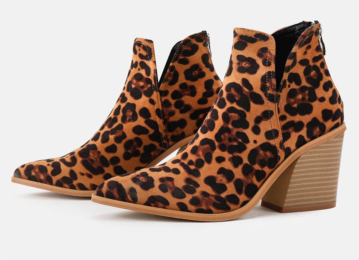 Leopard Print Short Boots for Women Spring Autumn High Heel Martin Boots Chunky Heel Pointed Ankle Boots Women  DestGlow