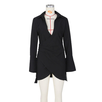 Fall Wome Clothing Sexy Pleated Criss Cross Shirt Dress Women Clothing by Ragazza