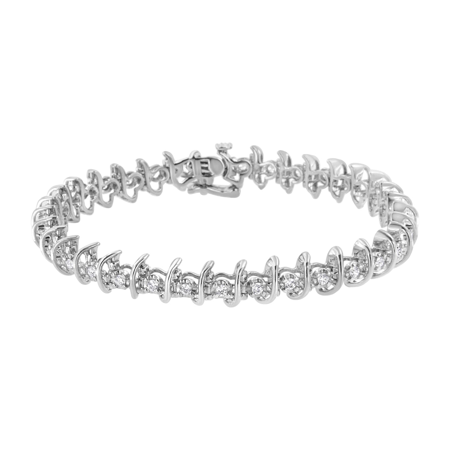.925 Sterling Silver 1 cttw Prong-Set Diamond Link Bracelet (I-J, I1-I2) - 7.25" by Bids.com