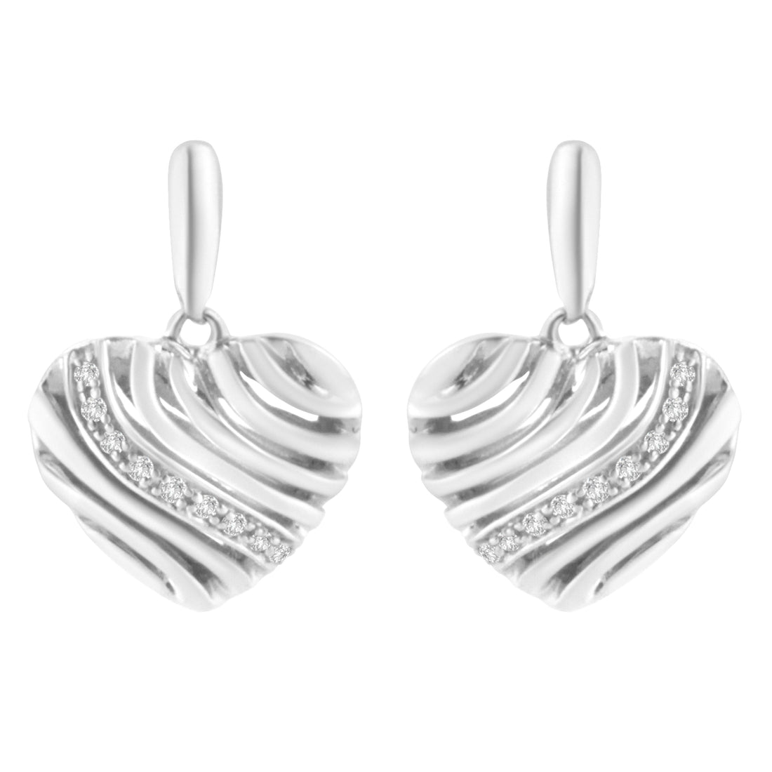 Sterling Silver Heart Diamond Accent Puff Earrings (I-J, I1-I2) by Bids.com