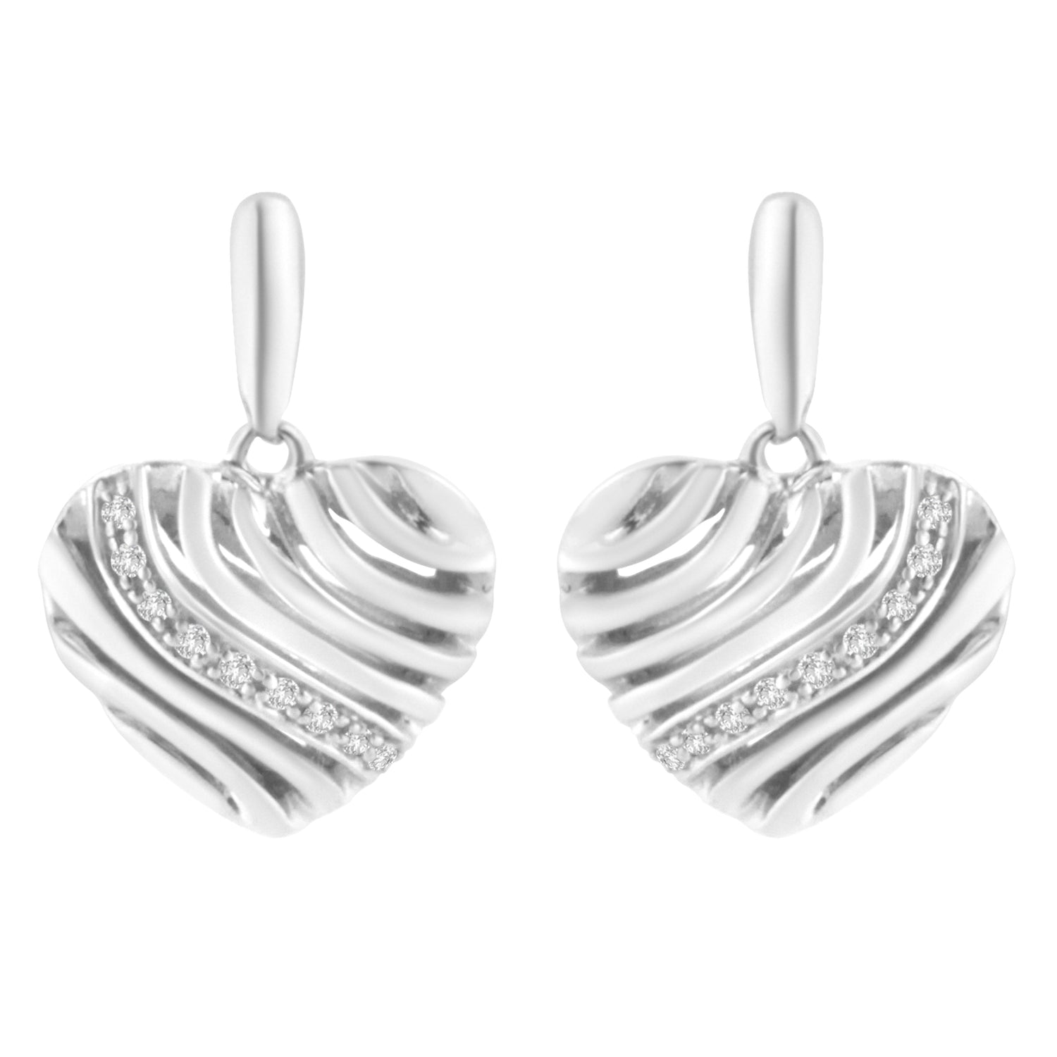 Sterling Silver Heart Diamond Accent Puff Earrings (I-J, I1-I2) by Bids.com