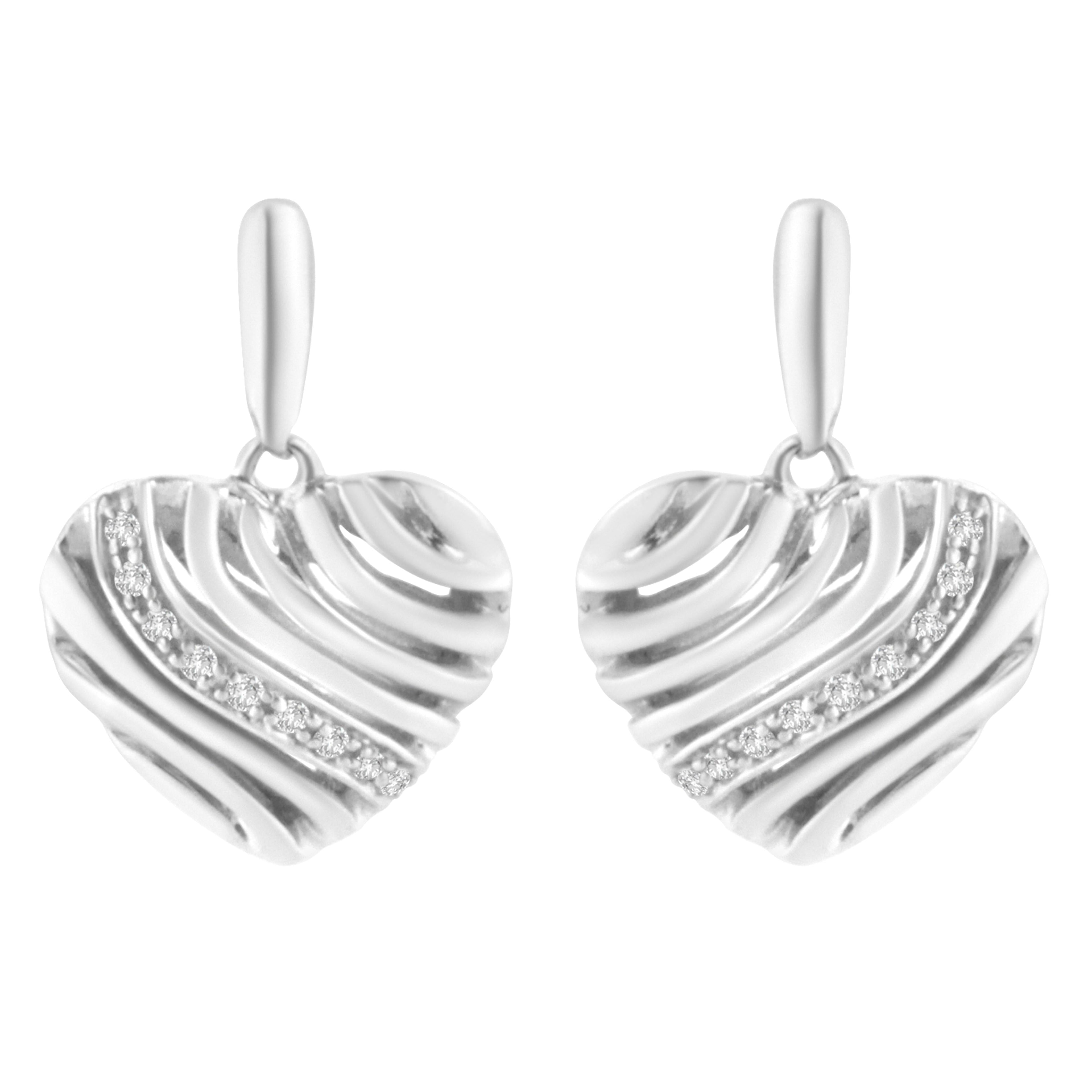 Sterling Silver Heart Diamond Accent Puff Earrings (I-J, I1-I2) by Bids.com