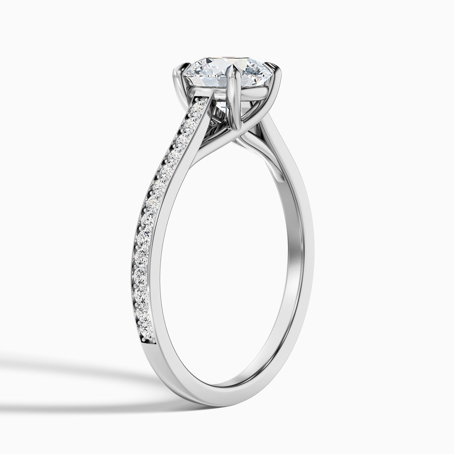 Elma 2 Carat Round Side Stone Pave Lab Grown Diamond Ring in 14k White Gold