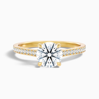 Elma 3 Carat Round Side Stone Pave Lab Grown Diamond Ring in 14k Yellow Gold