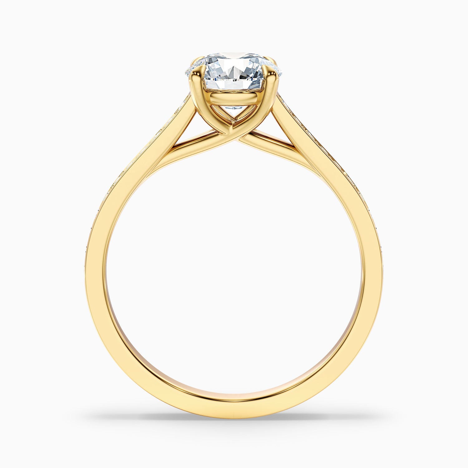 Elma 3 Carat Round Side Stone Pave Lab Grown Diamond Ring in 18k Yellow Gold