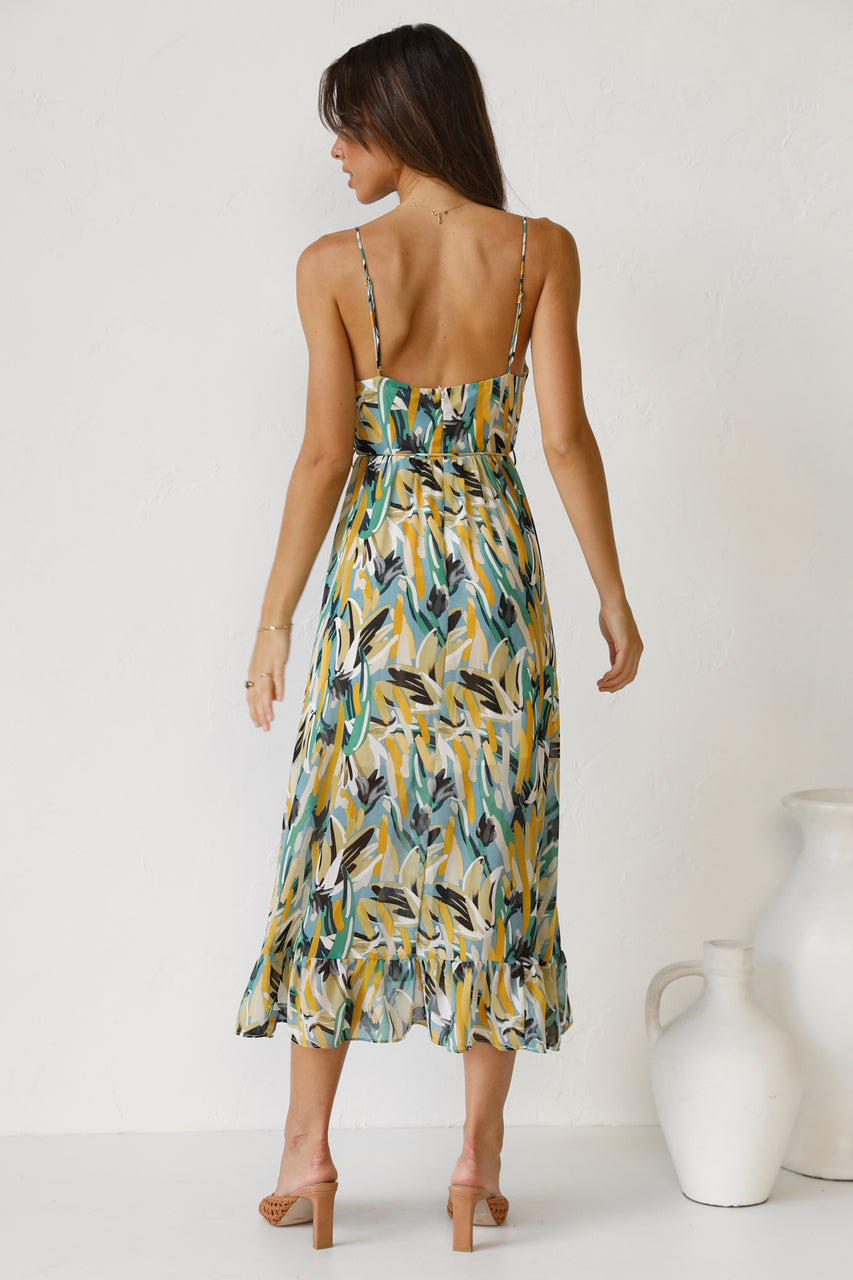 Women New Printed Wooden Ear Suspender Dress by Ragazza