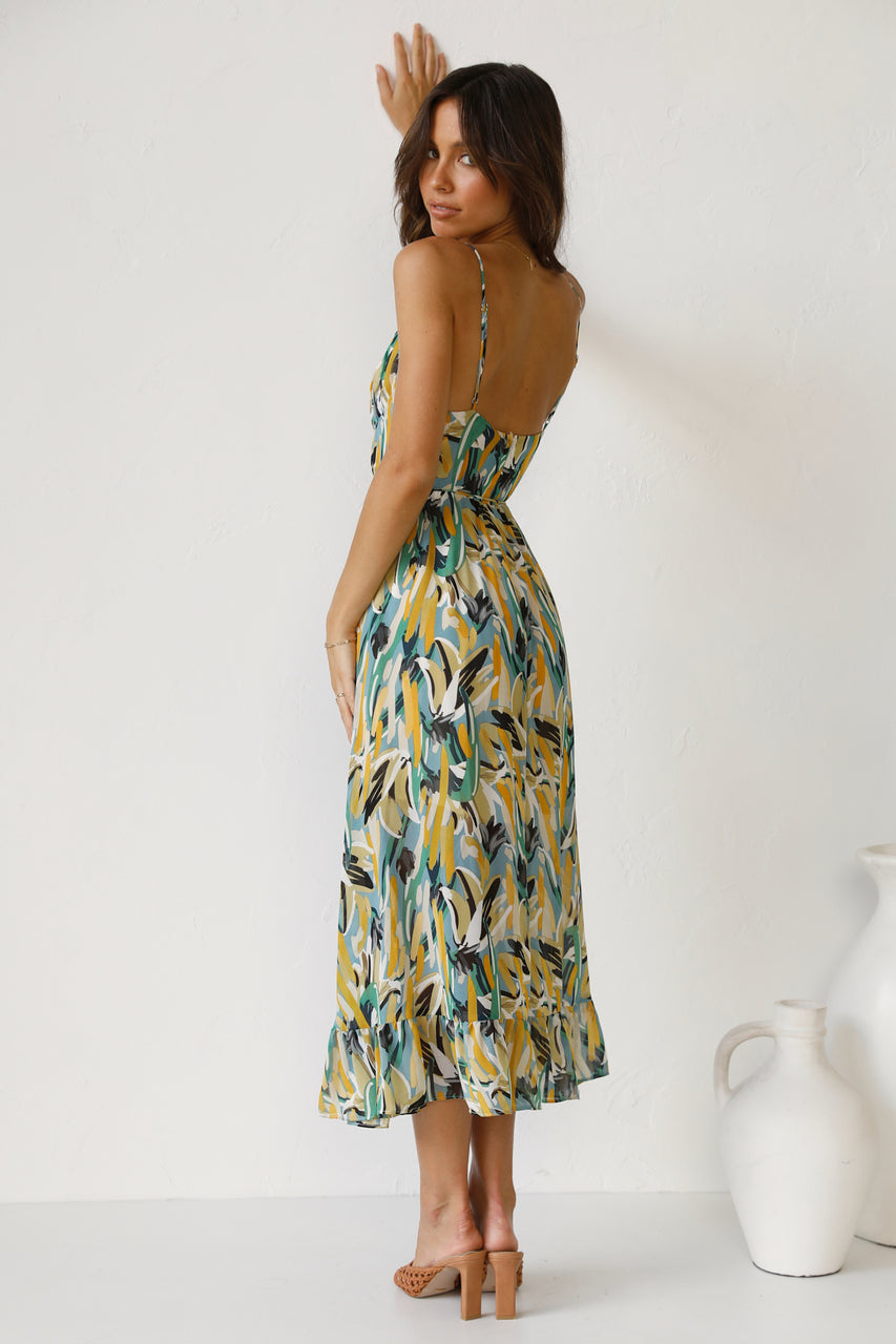 Women New Printed Wooden Ear Suspender Dress by Ragazza