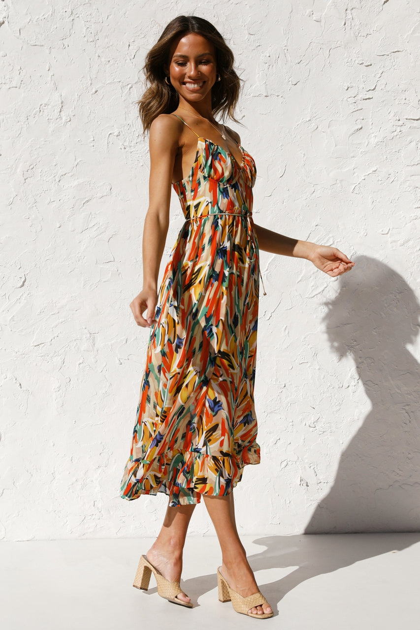 Women New Printed Wooden Ear Suspender Dress by Ragazza