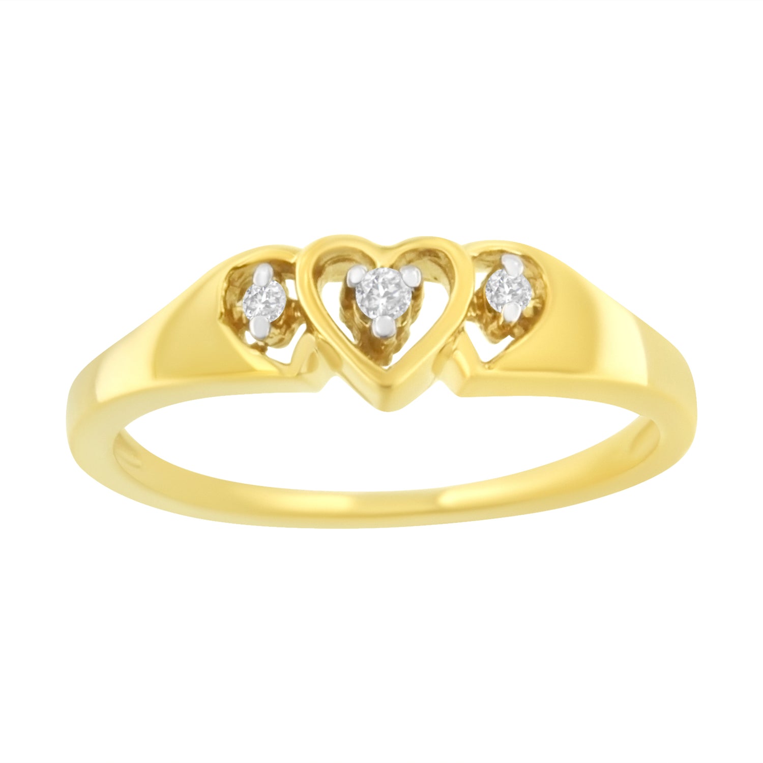 10KT Yellow Gold 1/20 cttw Diamond Triple Heart Diamond Ring (K-L, I1-I2) - Size 7 by Bids.com