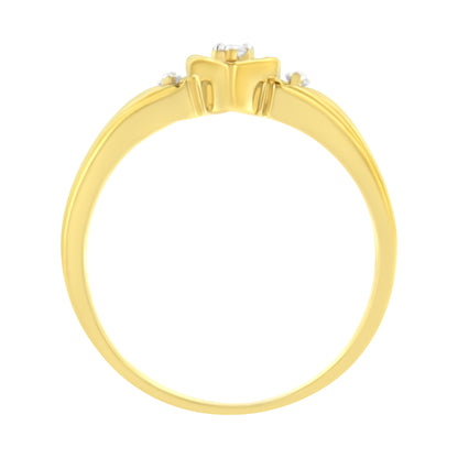 10KT Yellow Gold 1/20 cttw Diamond Triple Heart Diamond Ring (K-L, I1-I2) - Size 7 by Bids.com