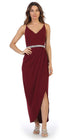 CLEARANCE - Spaghetti Strap Belted Faux-Wrap Style Long Formal Dress (Size XL) by DiscountDressShop