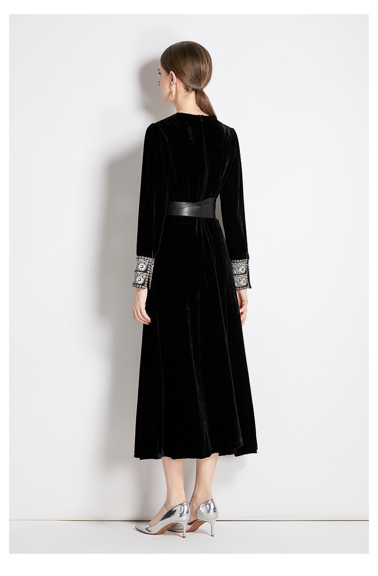 Women Fall Winter Long Sleeve V Neck A Line Midi Dress by Ragazza