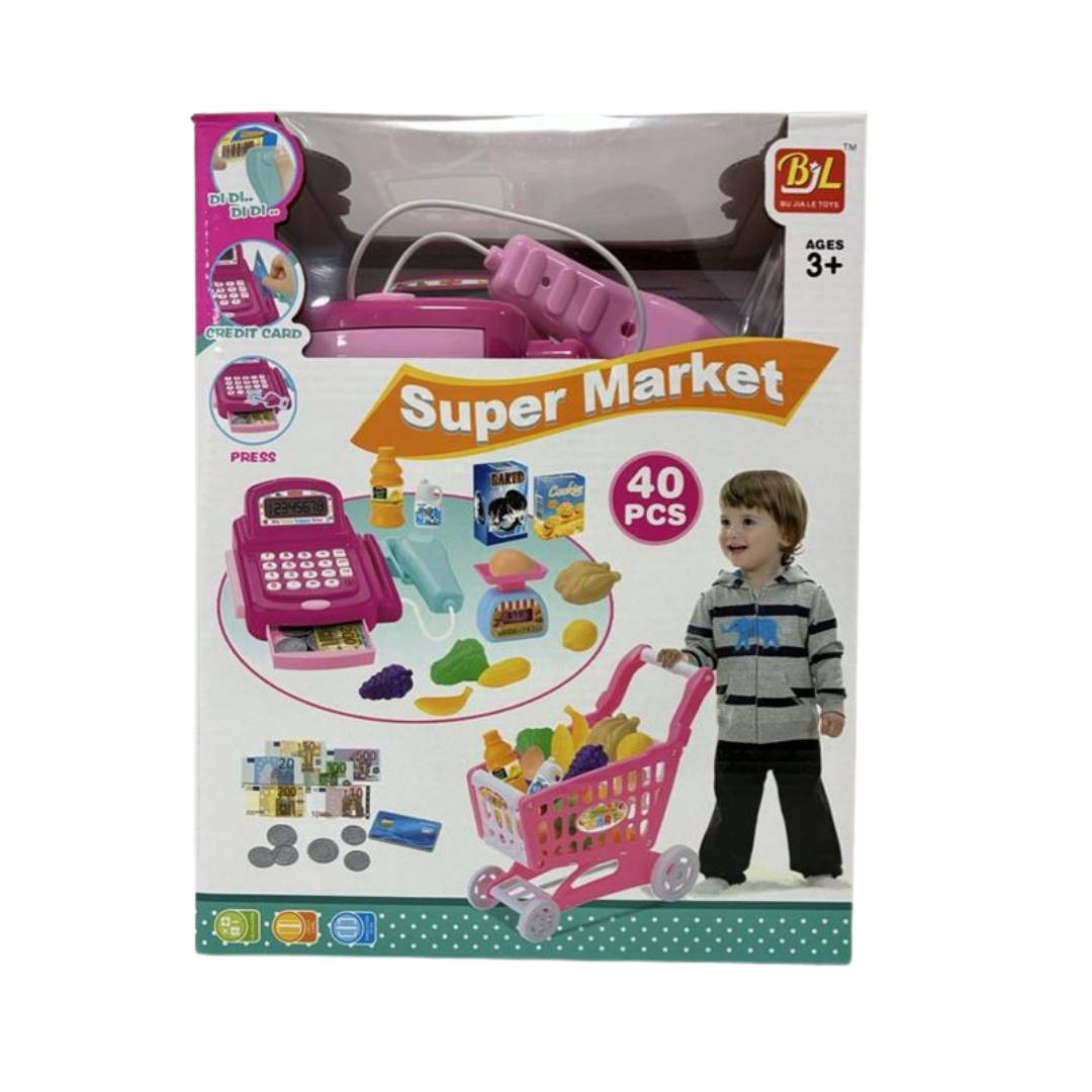 BJL Toys Super Market Pretend Play Set with Cart &amp; Cash Register (40 pcs) by Farmacias Savia