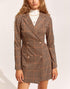 Women Wear Brushed Houndstooth Double Breasted Collared Long Sleeve Blazer Dresses by Ragazza