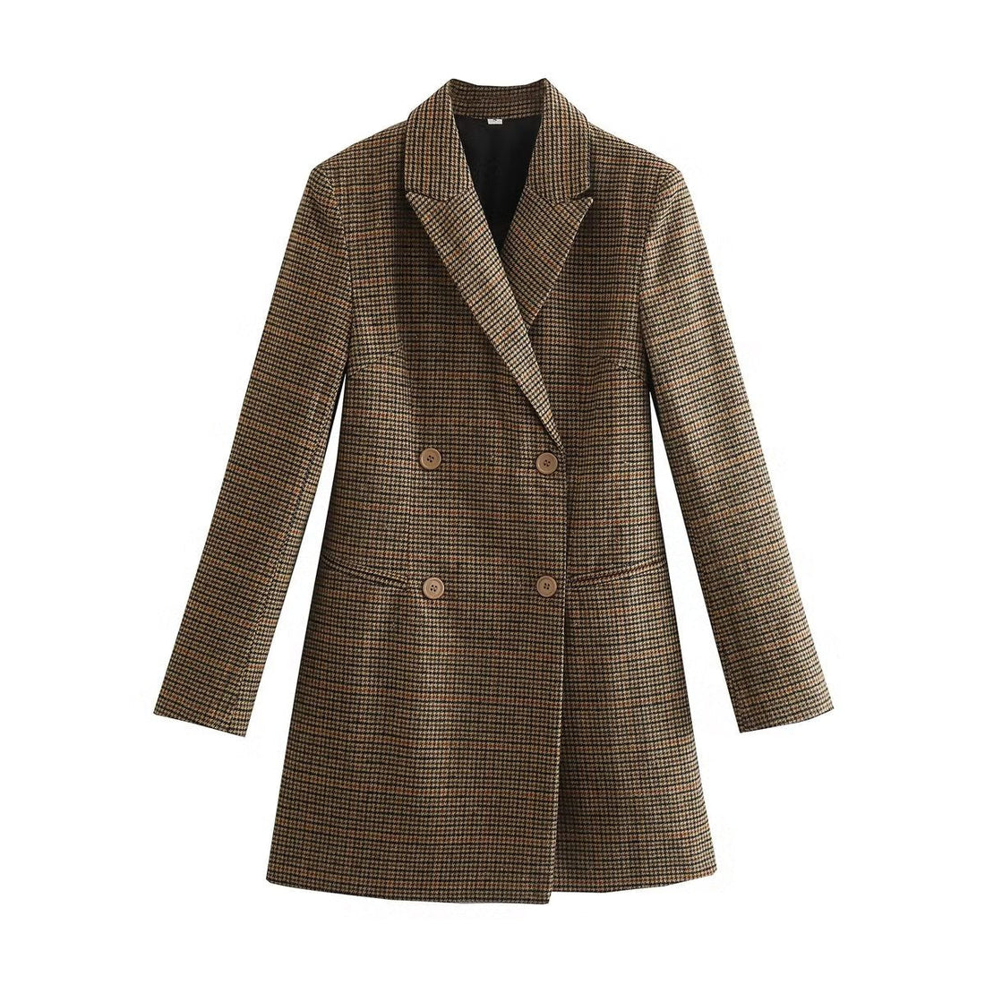 Women Wear Brushed Houndstooth Double Breasted Collared Long Sleeve Blazer Dresses by Ragazza