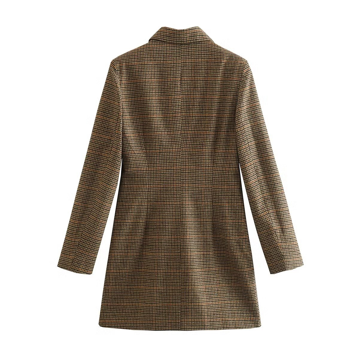 Women Wear Brushed Houndstooth Double Breasted Collared Long Sleeve Blazer Dresses by Ragazza
