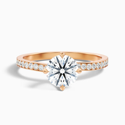 Faye 3 Carat Round Side Stone Pave Moissanite Engagement Ring in 14k Yellow Gold