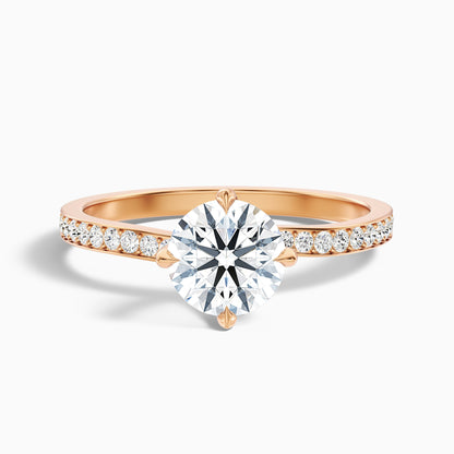 Enni 4 Carat Round Side Stone Pave Lab Grown Diamond Ring in 10k White Gold