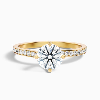 Enni 1 Carat Round Side Stone Pave Lab Grown Diamond Ring in 14k Rose Gold