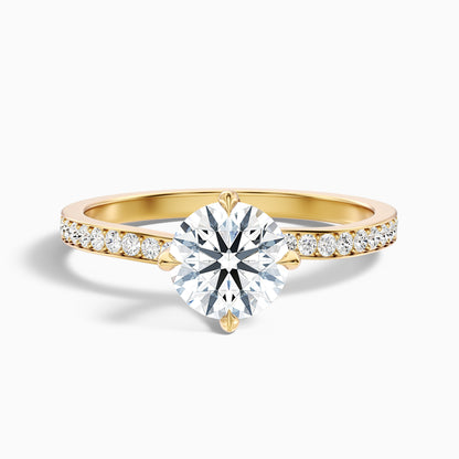 Enni 4.5 Carat Round Side Stone Pave Lab Grown Diamond Ring in 18k Yellow Gold