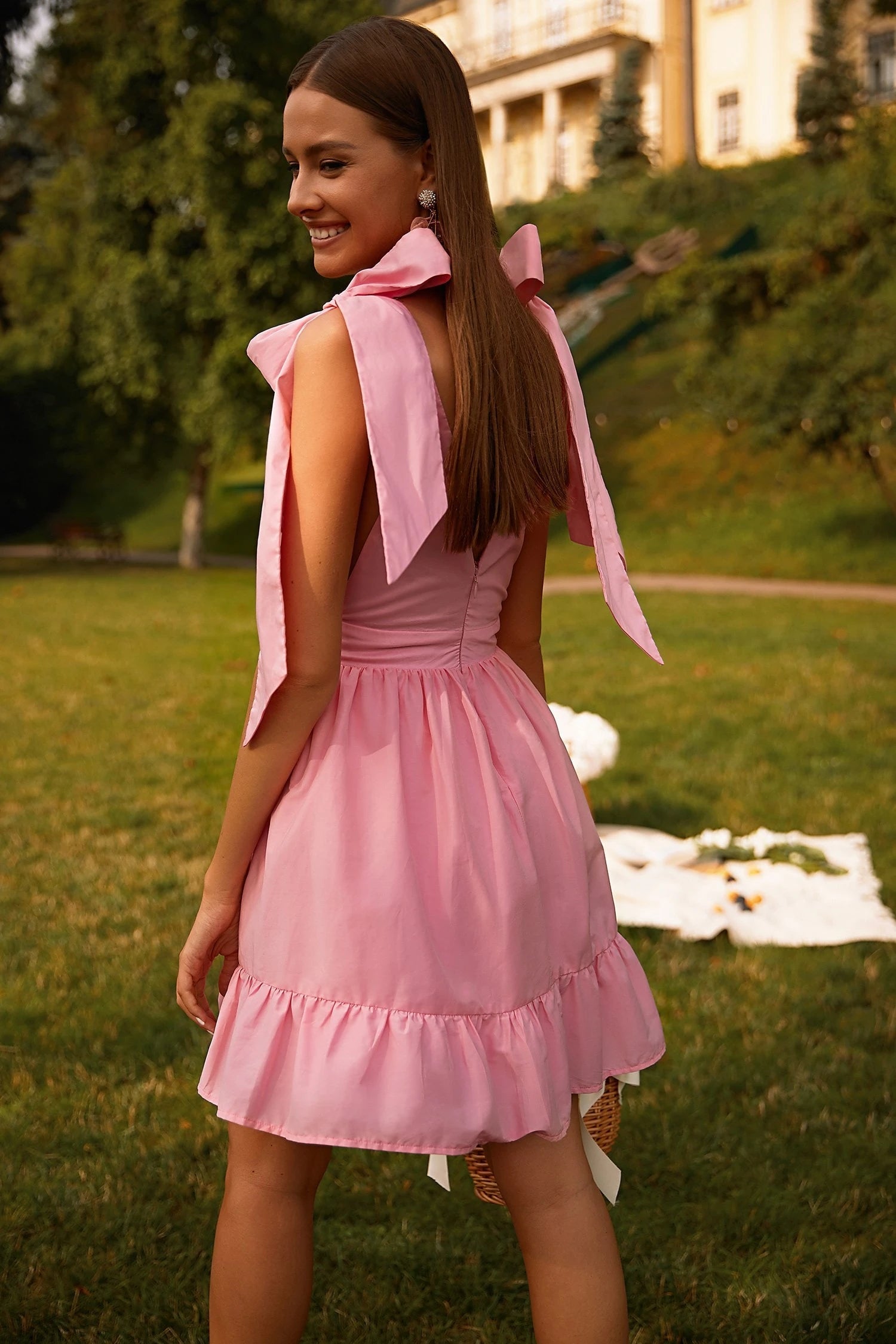 Spring Women Clothing V neck High Waist Tie Strap Dress Women by Ragazza