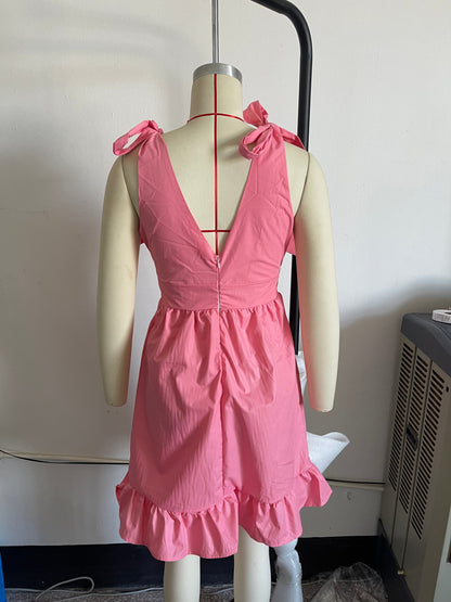 Spring Women Clothing V neck High Waist Tie Strap Dress Women by Ragazza