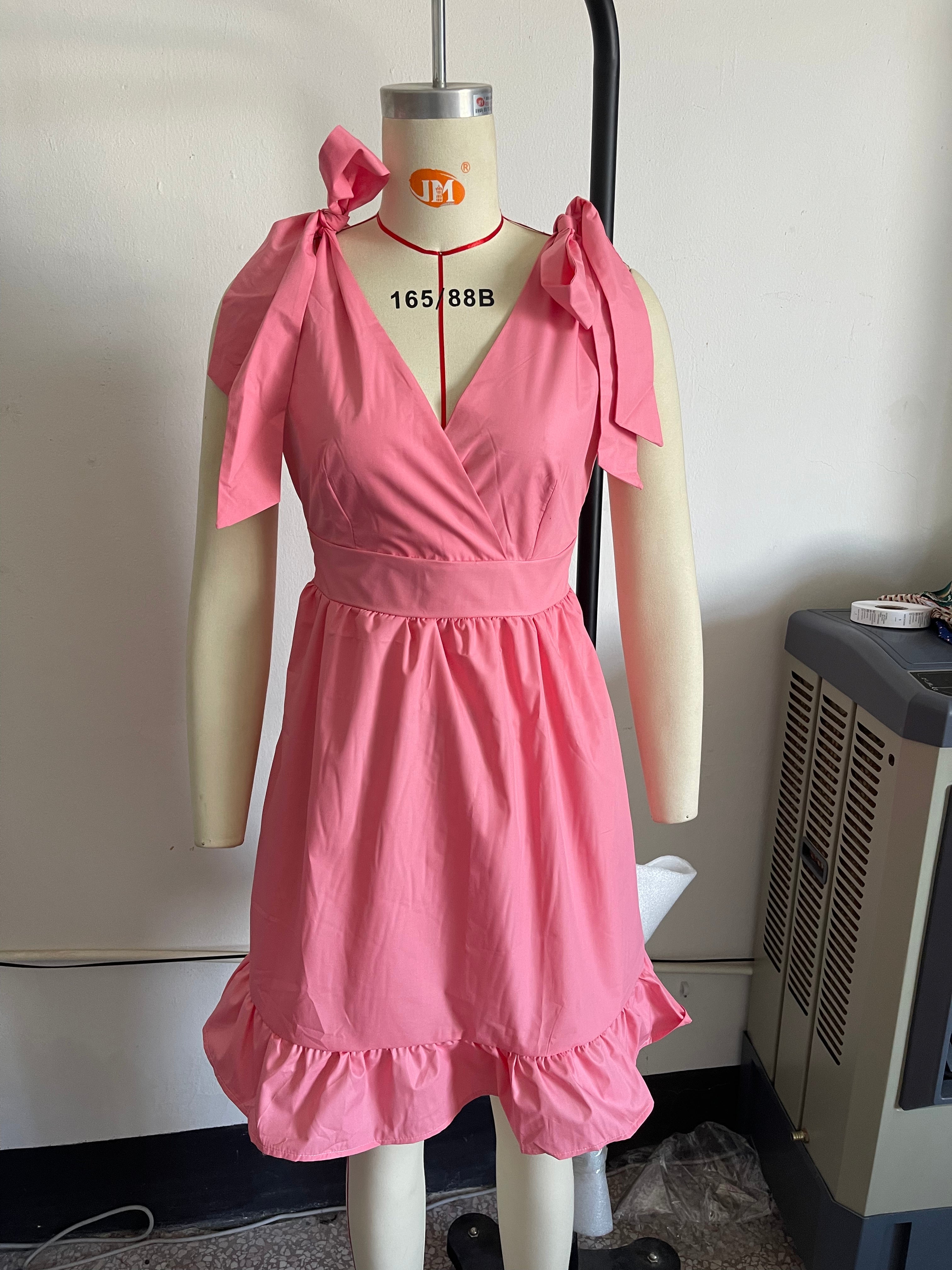Spring Women Clothing V neck High Waist Tie Strap Dress Women by Ragazza