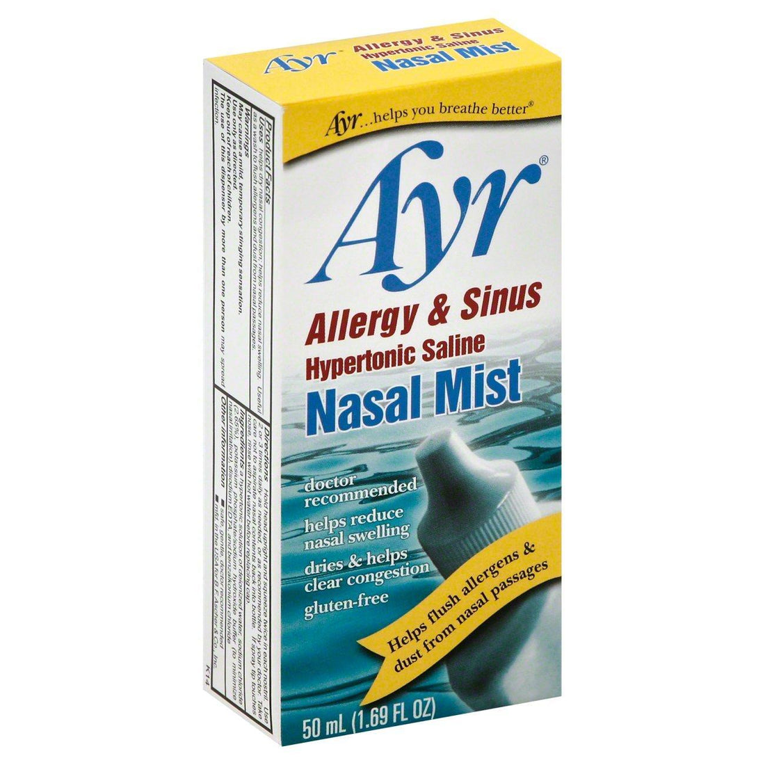 Ayr Saline Nasal Mist, Allergy &amp; Sinus Relief, Drug-Free Nasal Spray, 50 mL (1.7 fl oz) - DestGlow