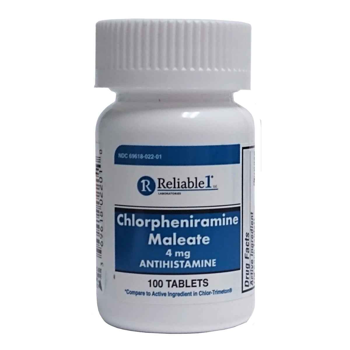 Reliable Laboratories 1 Chlorpheniramine Maleate 4mg 100 Tablets (1 Bottle)