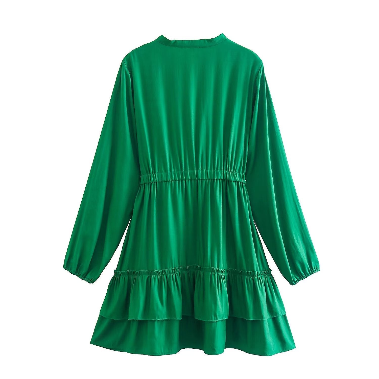 Winter Women Clothing Stand Collar Solid Color Double Fold Ruffled Laminated Long Sleeve Dress by Ragazza