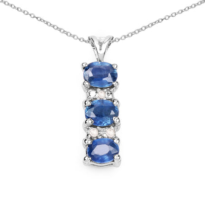 0.64 Carat Genuine Blue Sapphire and White Diamond .925 Sterling Silver Pendant  DestGlow