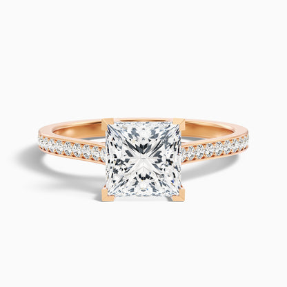 Asta 4.5 Carat Princess Cut Side Stone Pave Lab Grown Diamond Ring in 10k White Gold