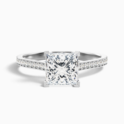 Asta 4 Carat Princess Cut Side Stone Pave Lab Grown Diamond Ring in 10k Yellow Gold  DestGlow
