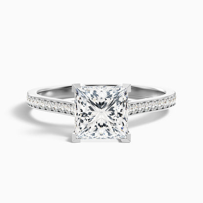Asta 3.5 Carat Princess Cut Side Stone Pave Lab Grown Diamond Ring in 14k Rose Gold