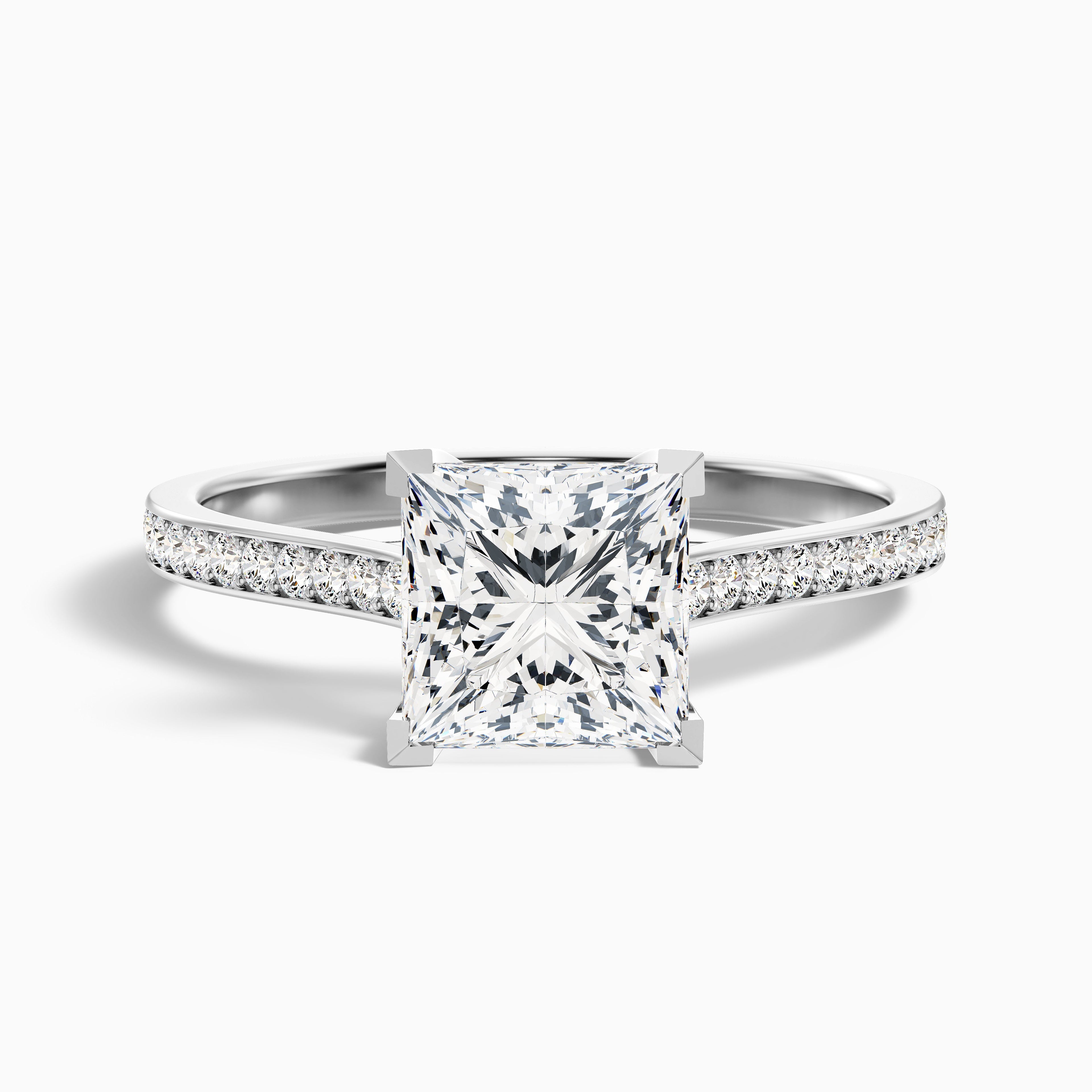 Asta 3 Carat Princess Cut Side Stone Pave Lab Grown Diamond Ring in 14k Rose Gold