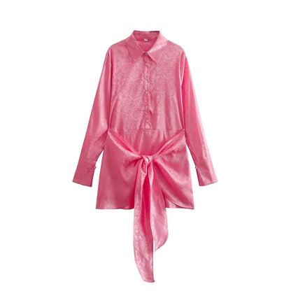 Autumn Women Clothing Surface Jacquard Waist Lace up Office Shirt by Ragazza