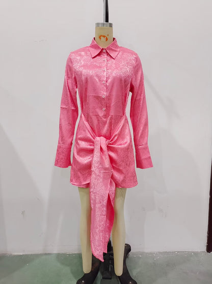 Autumn Women Clothing Surface Jacquard Waist Lace up Office Shirt by Ragazza