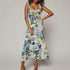 Spring Summer Women Clothing Maxi Dress High Waist Strap Type Drawstring Printed Dress by Ragazza