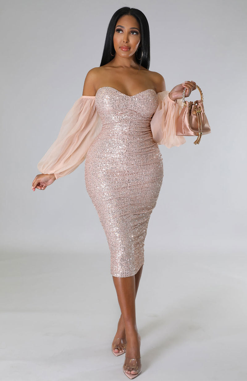 Women Clothing Sexy French Long Sleeve Dress Slim Fit Sequin Hip Tight Sexy by Ragazza