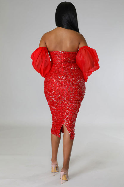 Women Clothing Sexy French Long Sleeve Dress Slim Fit Sequin Hip Tight Sexy by Ragazza