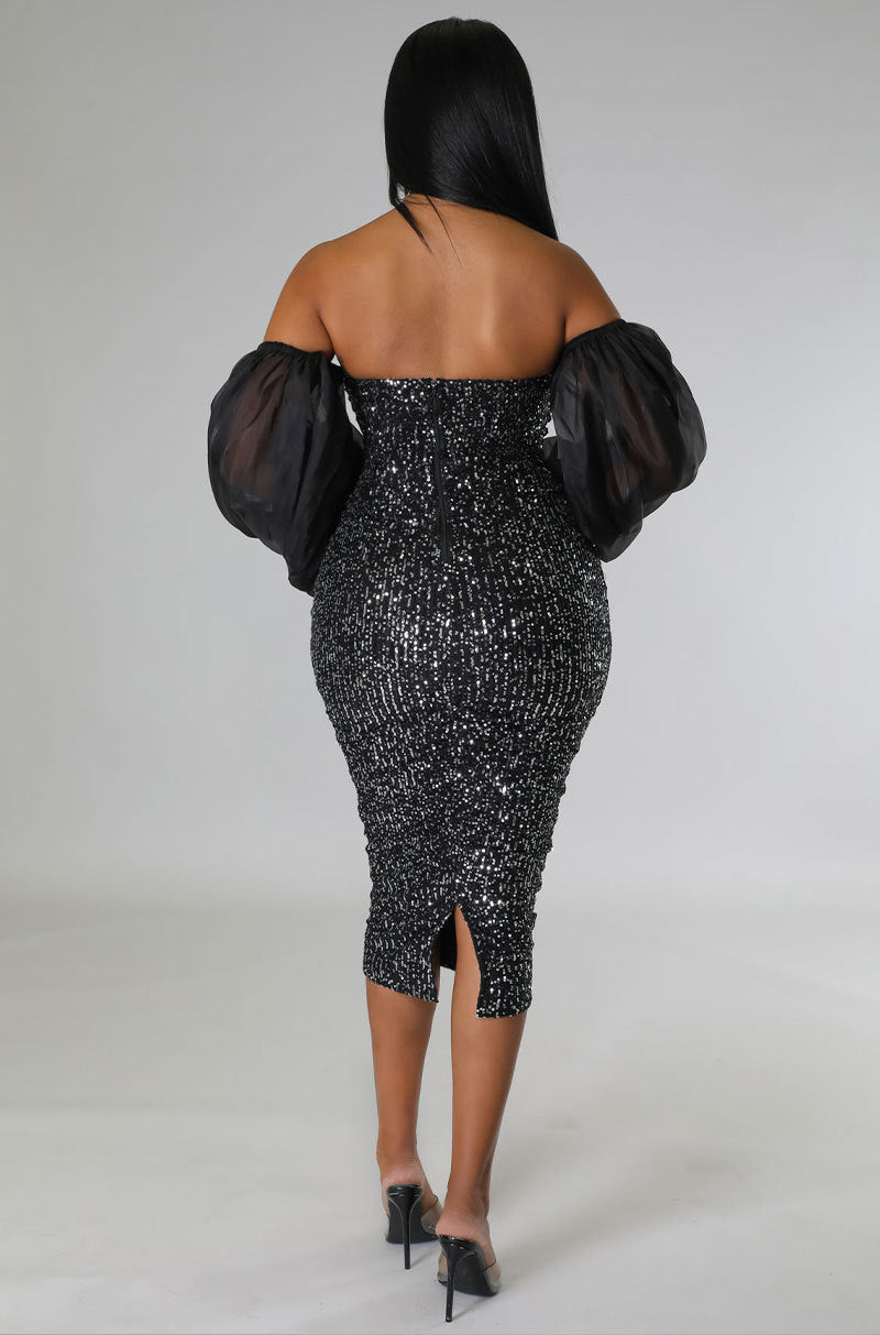 Women Clothing Sexy French Long Sleeve Dress Slim Fit Sequin Hip Tight Sexy by Ragazza