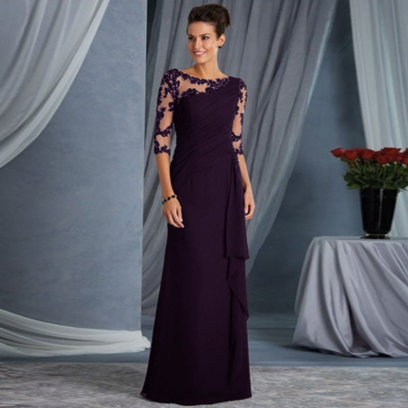 Women Clothing Long Lace See Through round Neck Shirt With Half Sleeve Dress Wedding Dress by Ragazza
