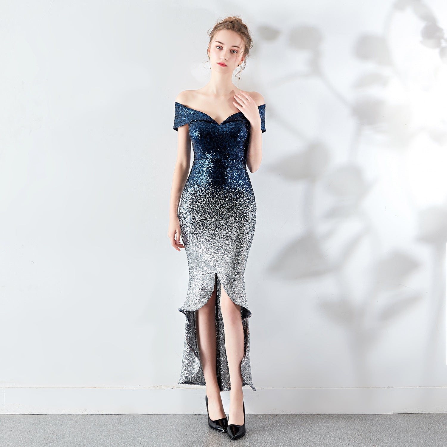 Wrapped Chest See through L Gradient Sequin Sheath Sexy Dress Wedding Cocktail Party Gift by Ragazza