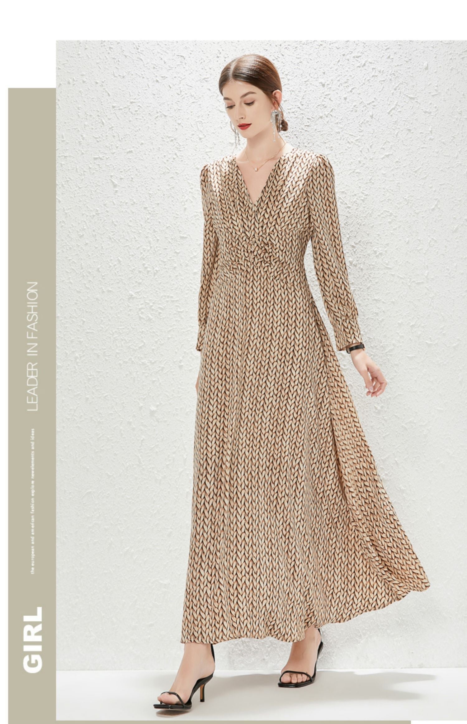 Real Shot New Temperament Goddess Printed Waist Length Dress French Dress by Ragazza