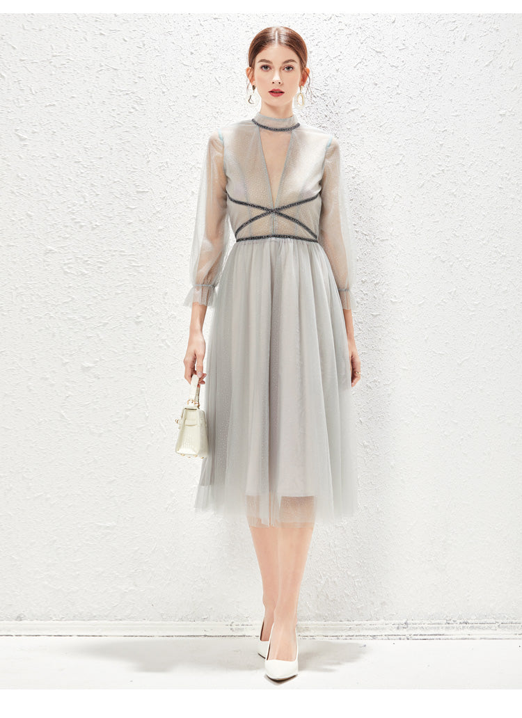 New Light Luxurious Small High End Banquet Temperament Famous Lady Perspective Gauze Dress by Ragazza